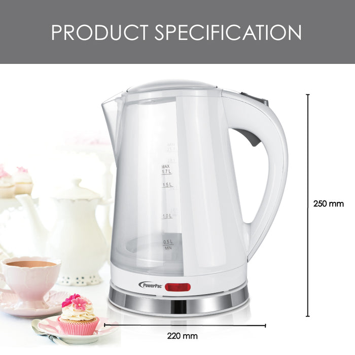 PowerPac Electric Kettle Jug, Cordless Jug 1.7L BPA FREE (PPJ2002)