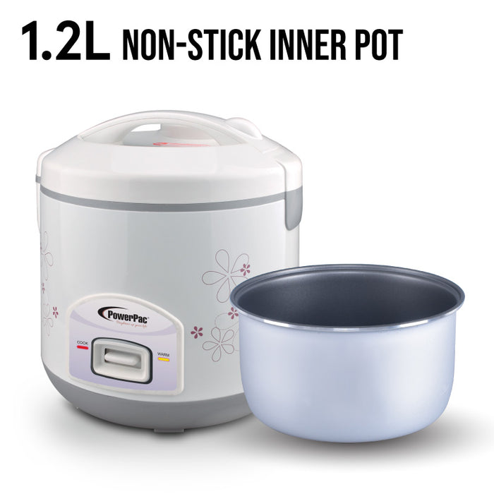 PowerPac Rice Cooker 1.2L with Steamer, Rice Cooker with Non-stick inner pot (PPRC12-Nonstick)