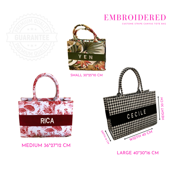 PREMIUM QUALITY - EMBROIDERED Custom Stripe Canvas Tote Bag - Travellers Hat Boutique