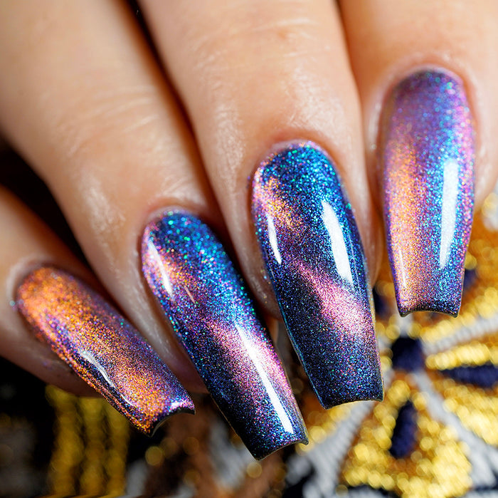 Close-up of nails painted with Psilocin Nail Lacquer on fair skin tone.