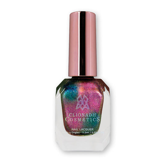 Bottle of nail polish containing Psilocin Nail Lacquer on a white background.