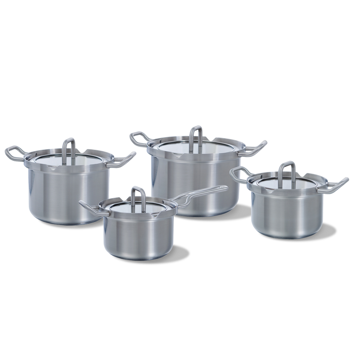 Q-linair Master Glas pannenset 4-delig zilver vooraanzicht