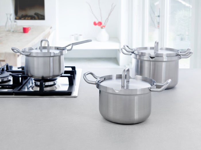 Q-linair Master steelpan 16 cm met deksel zilver in keuken