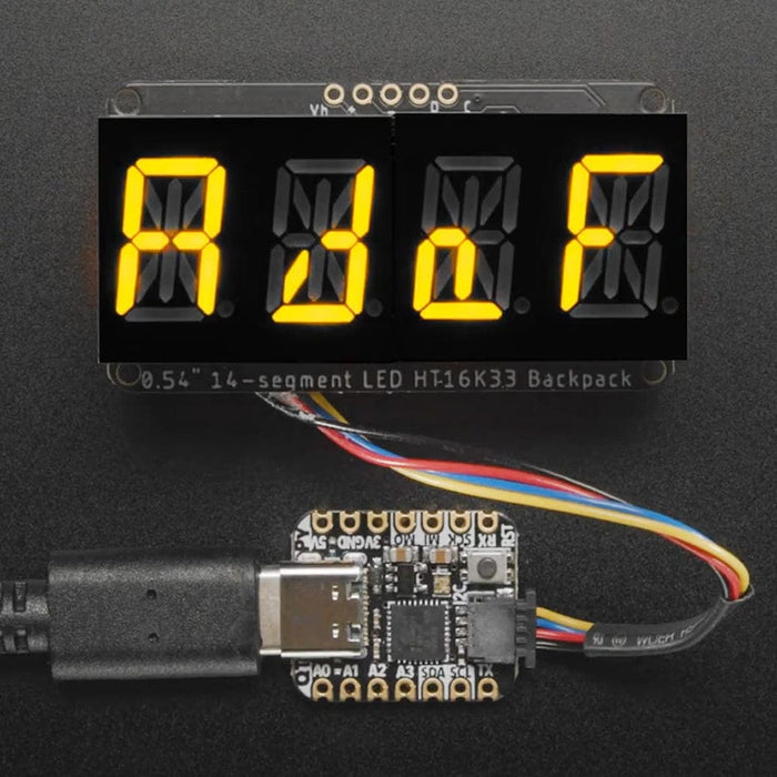 Quad Alphanumeric Display - Yellow 0.54" Digits w/ I2C Backpack - STEMMA QT / Qwiic by Adafruit - The Pi Hut