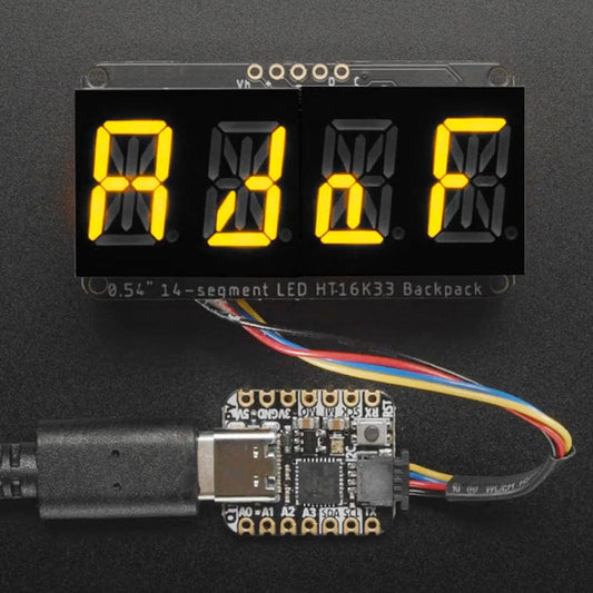 Quad Alphanumeric Display - Yellow 0.54" Digits w/ I2C Backpack - STEMMA QT / Qwiic by Adafruit - The Pi Hut