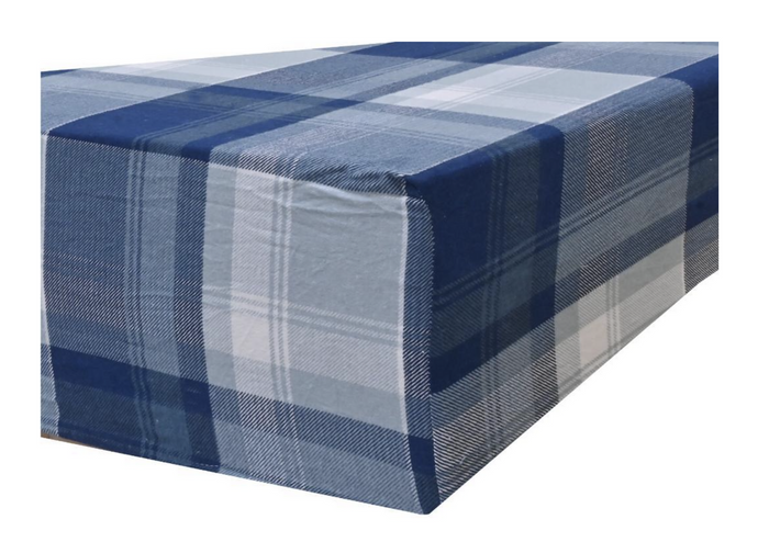 Queen Luxury 100% Cotton Flannelette Fitted Bed Sheet Flannel - Blue Check Print -Home Living Store - -