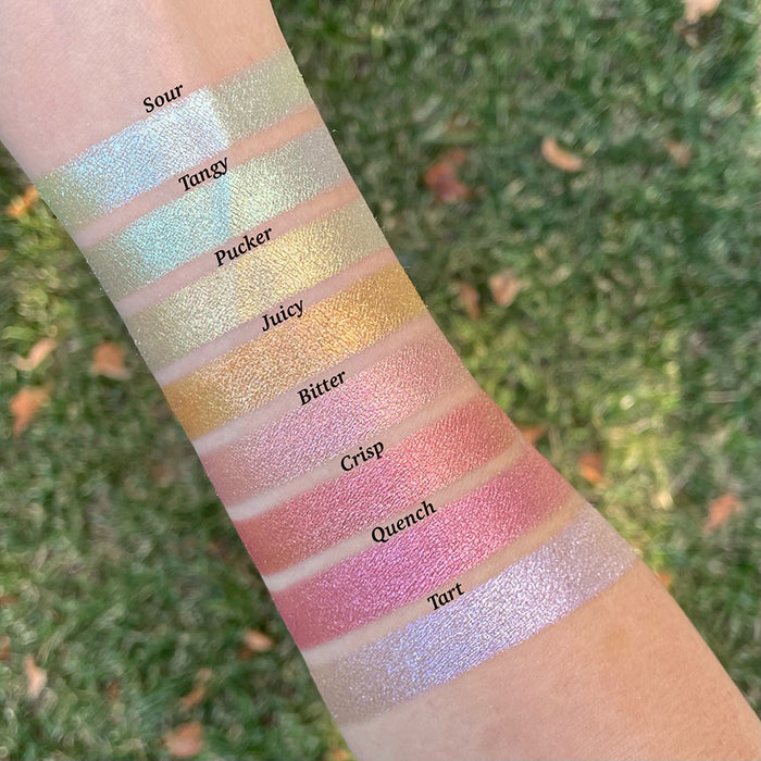 Arm swatches of the Fruitlighter Bundle
on fair skin tone.
