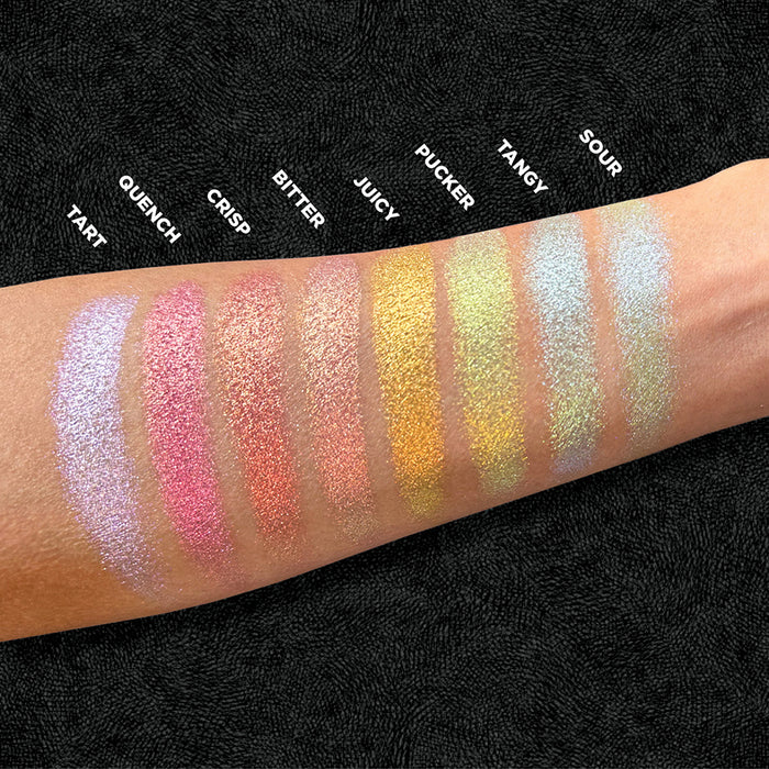 Arm swatches of Quench and the rest of the Fruitlighters on medium skin tone.