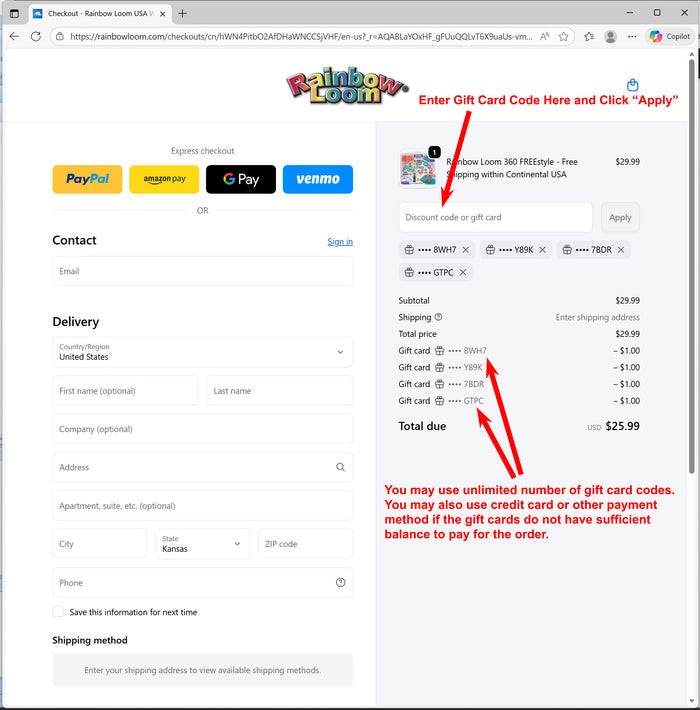 Rainbow Loom® USA Webstore Gift Card - redeem at https://rainbowloom.com