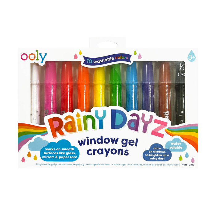 Front of packaging of OOLY Rainy Dayz Window Gel Crayons on a white background