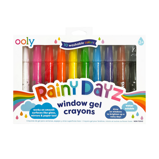 Front of packaging of OOLY Rainy Dayz Window Gel Crayons on a white background