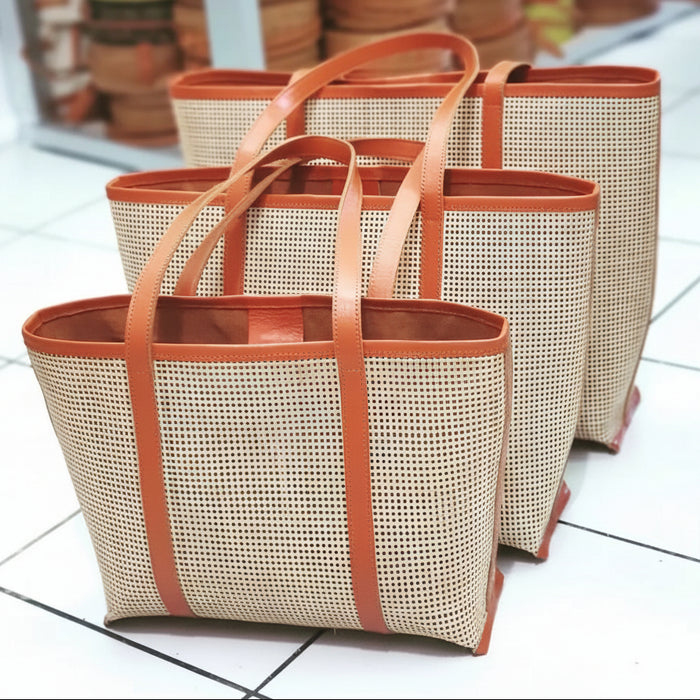 Rattan Webbing Leather Tote