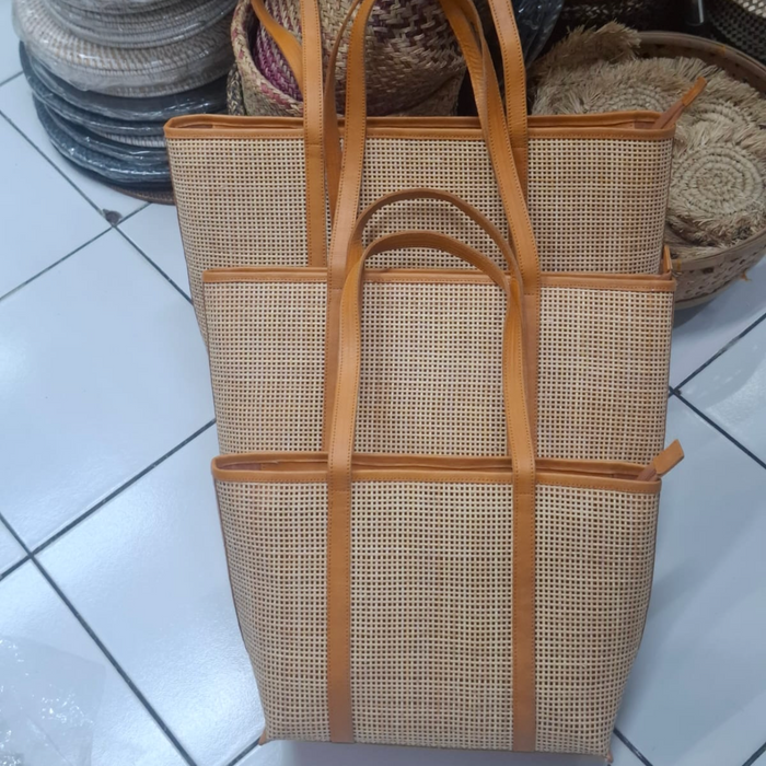 Rattan Webbing Leather Tote