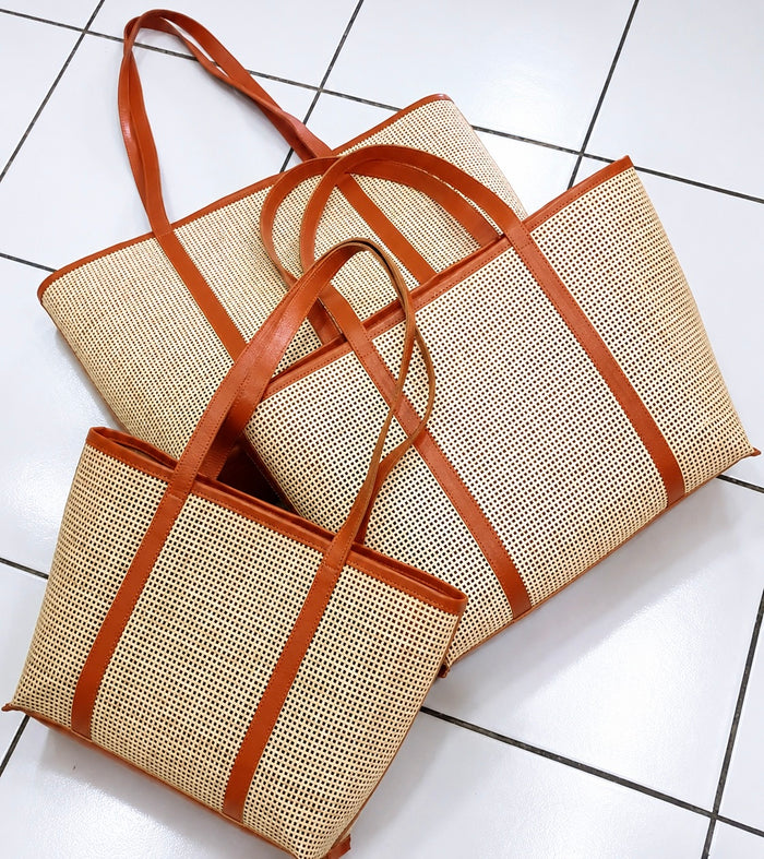 Rattan Webbing Leather Tote