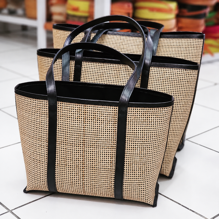 Rattan Webbing Leather Tote
