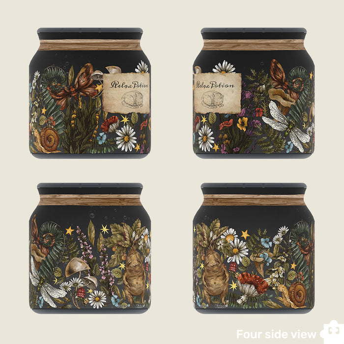 PieceRelax | 96 piece puzzle jar. Featuring intricate floral designs and a cozy cat, PieceRelax provides a soothing