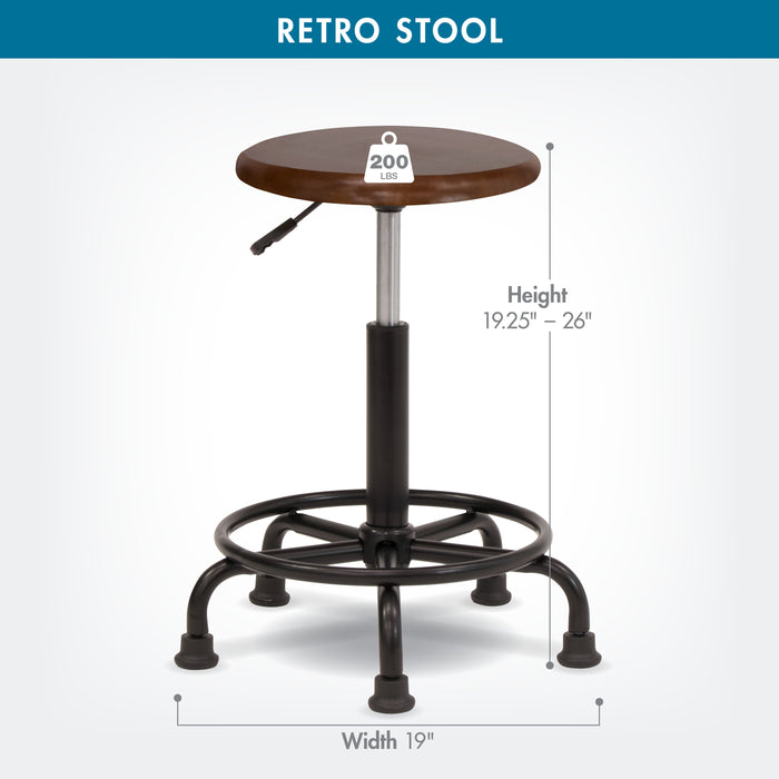 Retro Wood Seat (13.75" Diameter) and Metal Height Adjustable Swivel Stool with Foot Ring for Home or Art Studio Rustic Oak-13307