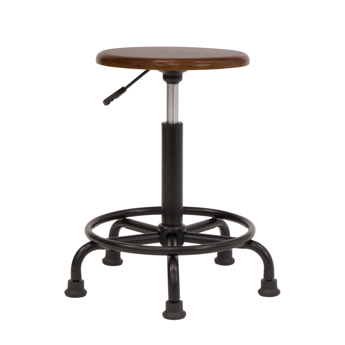 Retro Wood Seat (13.75" Diameter) and Metal Height Adjustable Swivel Stool with Foot Ring for Home or Art Studio Rustic Oak-13307