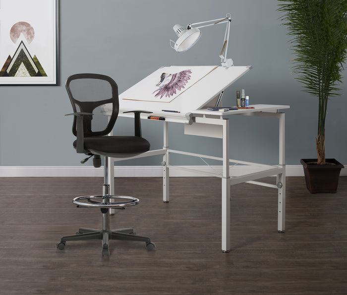 Riviera Drafting Work Chair with Foot Rest Ring - Adjustable Height Studio and Office Chair - Contoured Back Chair for Desk or Drafting Table Black 18620