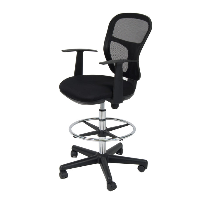 Riviera Drafting Work Chair with Foot Rest Ring - Adjustable Height Studio and Office Chair - Contoured Back Chair for Desk or Drafting Table Black 18620