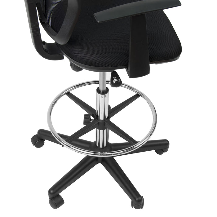 Riviera Drafting Work Chair with Foot Rest Ring - Adjustable Height Studio and Office Chair - Contoured Back Chair for Desk or Drafting Table Black 18620