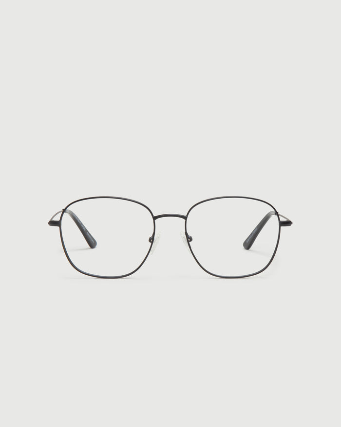 Charcoal::Roosevelt Wide Eyeglasses square black metal front