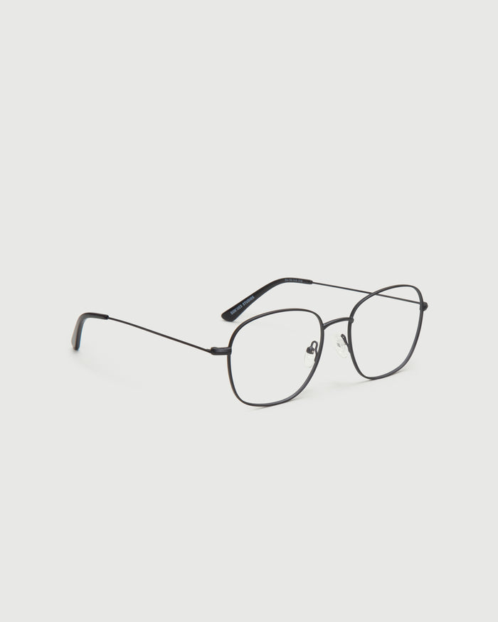 Charcoal::Roosevelt Wide Eyeglasses square black metal front diagonal