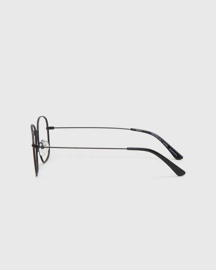 Charcoal::Roosevelt Wide Eyeglasses square black metal side