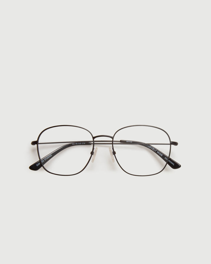 Charcoal::Roosevelt Wide Eyeglasses square black metal top