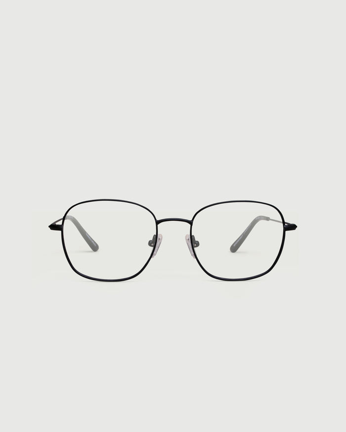 Charcoal::Roosevelt Eyeglasses square black metal front
