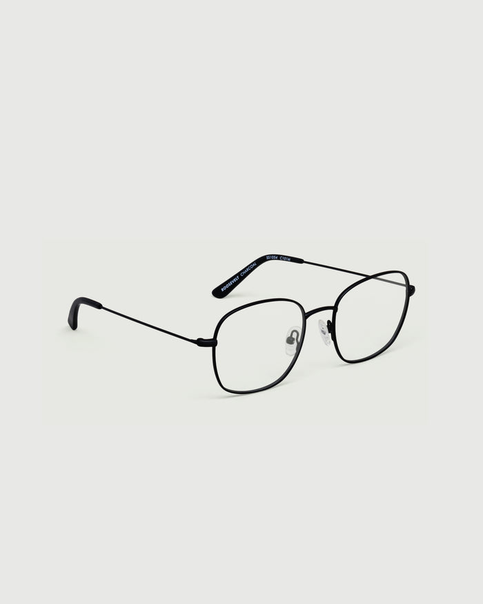 Charcoal::Roosevelt Eyeglasses square black metal front diagonal