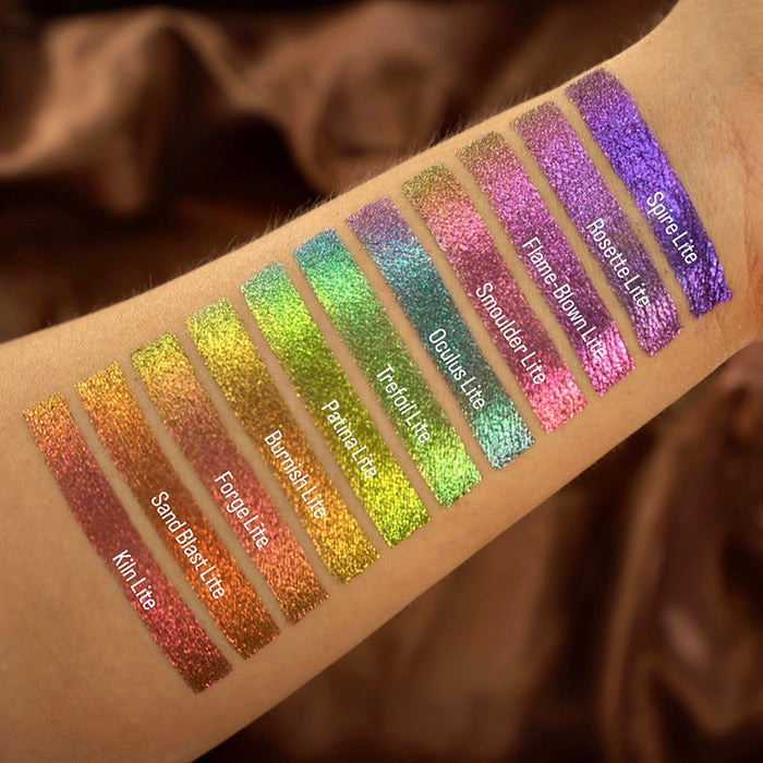 Arm swatches of Rosette Lite as well as the other Jewelled Lites on fair skin tone.