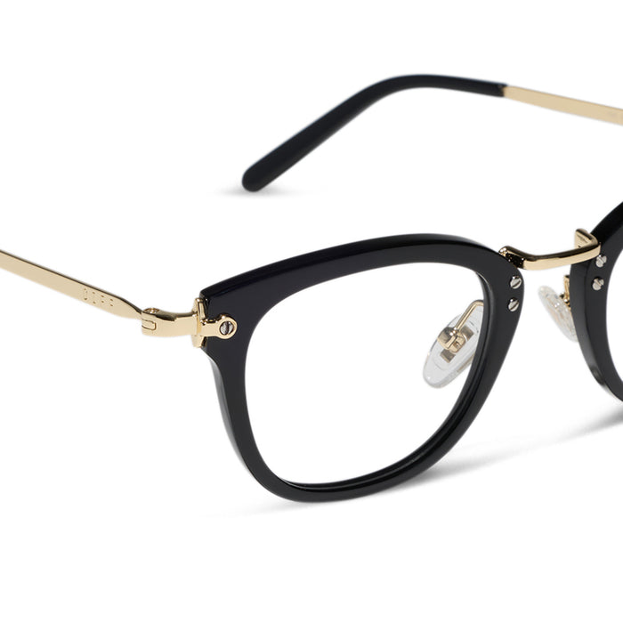 Rue Black  and clear prescription close up detail