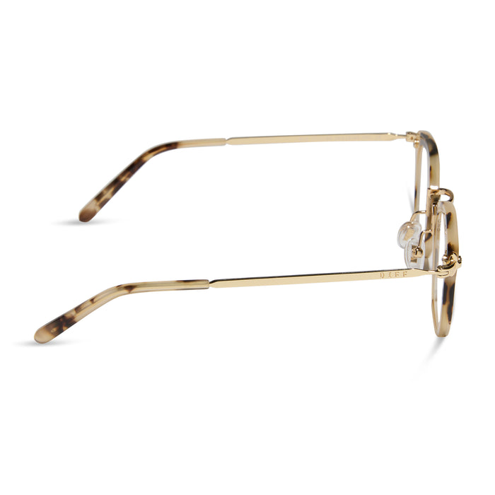 Rue prescription glasses with cream tortoise side view