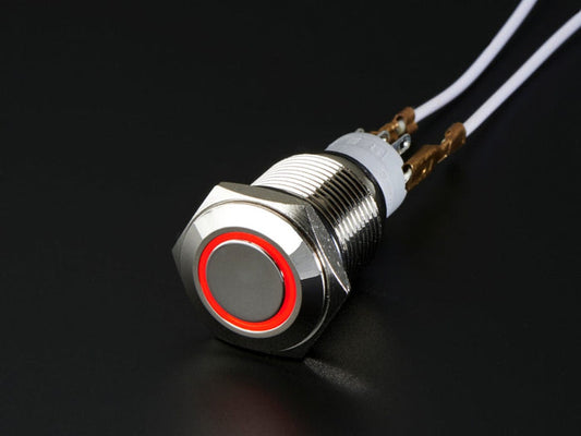Rugged Metal On/Off Switch with Red LED Ring (16mm Red On/Off) by The Pi Hut - The Pi Hut