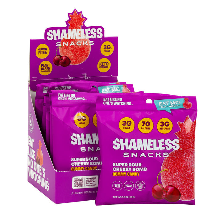 Shameless Snacks Super Sour Cherry Bomb Gummy Candy Peg Bag - 6 Count