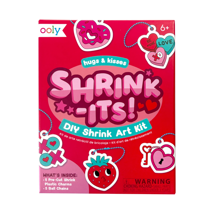 Front of packaging of OOLY Mini Shrink-Its! DIY Shrink Art Kit - Hugs & Kisses