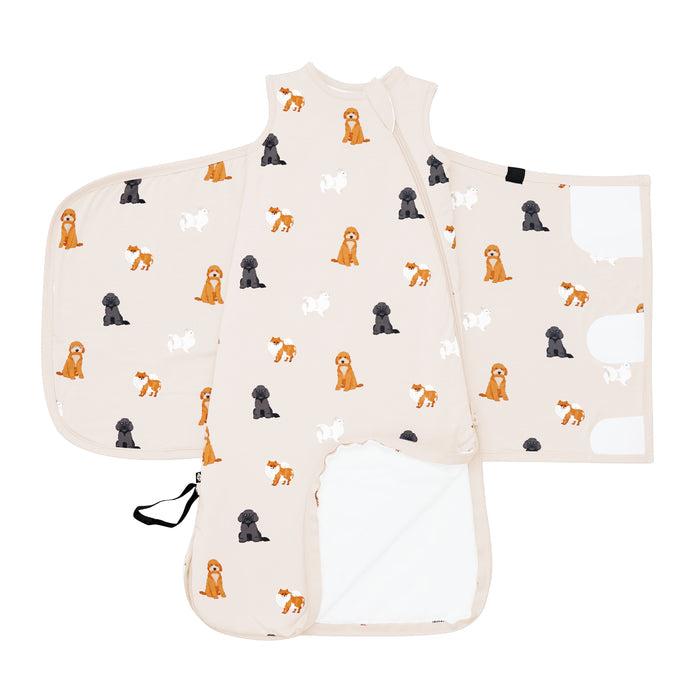 Sleep Bag Swaddler in Fluffy Dog 1.0 with dual zipper