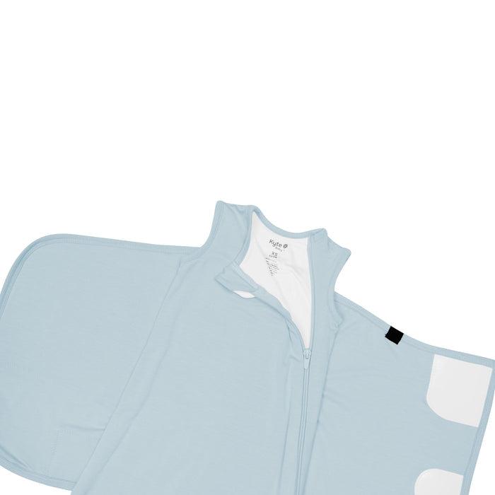 Zipper garage and top zipper on the Sleep Bag Swaddler in Fog 0.5