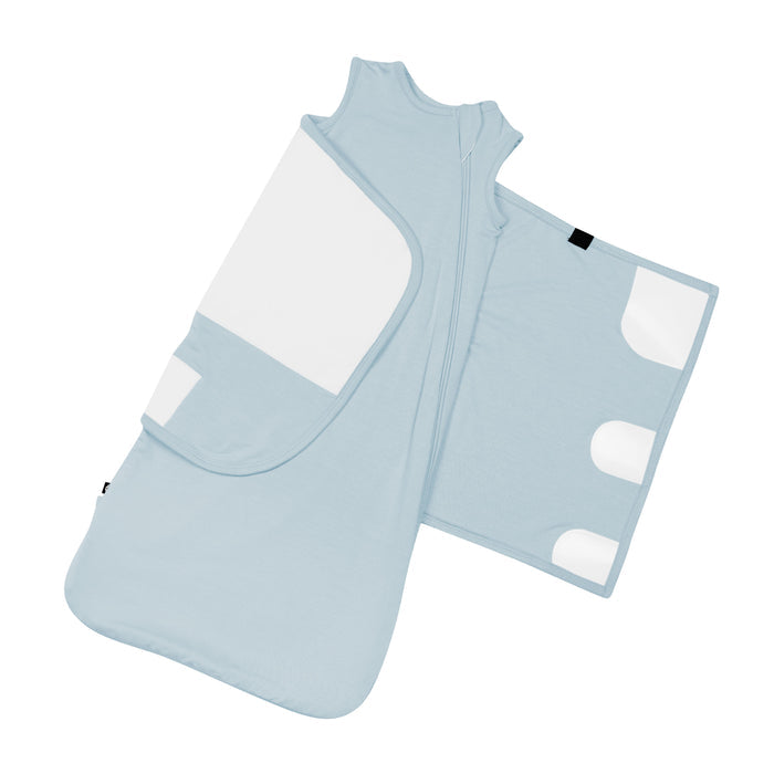 Sleep Bag Swaddler in Fog 0.5 unswaddled and velcro system displayed