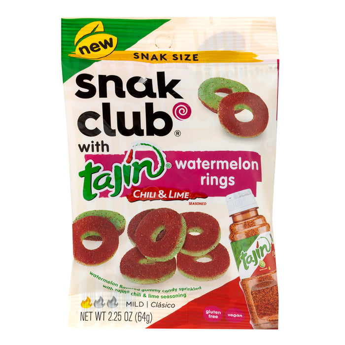 Snak Club Chili and Lime Watermelon Ring Gummy Candy Peg Bags - 12 Count