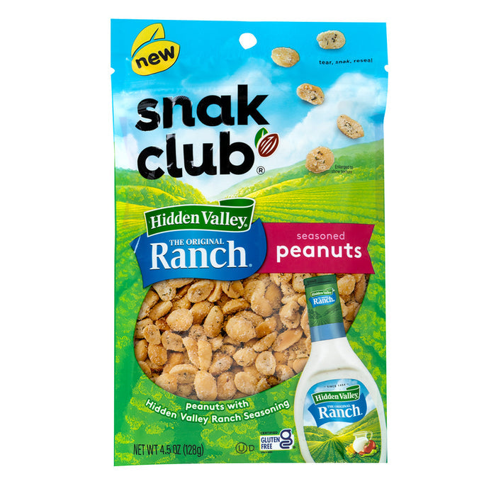 Snak Club Hidden Valley Ranch Seasoned Peanuts Peg Bag - 6 Count