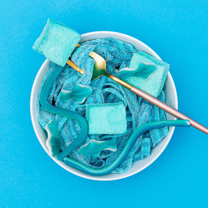 Sour Blue Raspberry Marshmallows by XO Marshmallow, extra sour gourmet handmade marshmallows with bright blue raspberry flavor