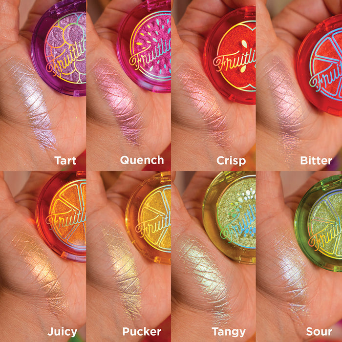 Collage of palm swatches of the entire Fruitlighter Collection on fair skin tone.