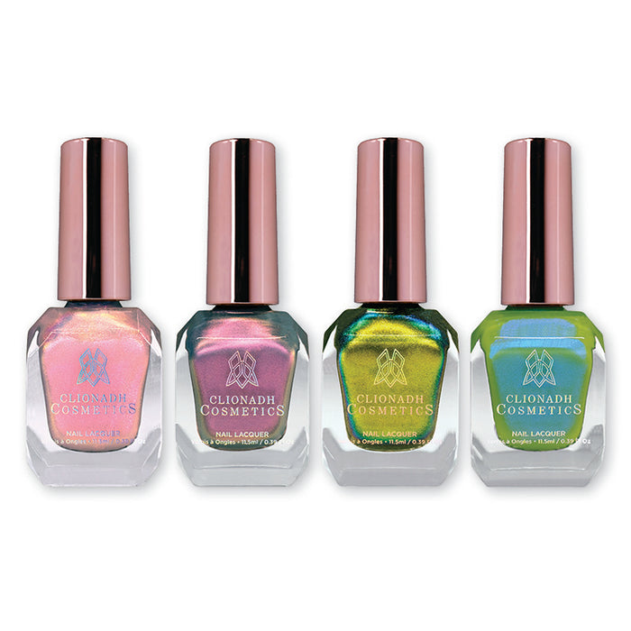 Stained Glass Collection (5) Nail Lacquer bottles on a white background.