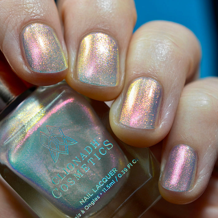Low angled shot of nails done with Lightfast Nail Lacquer on fair skin tone.