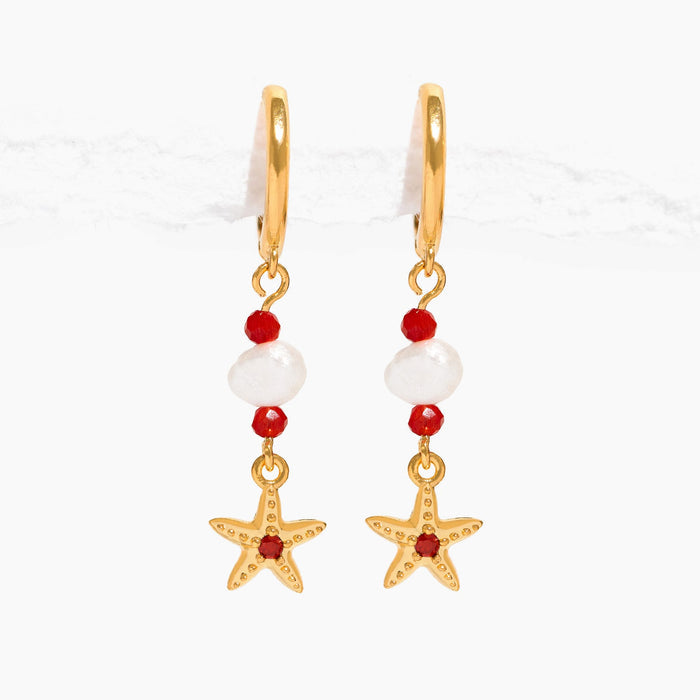 Starfish Beaded Dangle Hoops