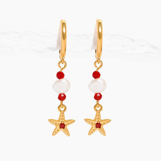 Starfish Beaded Dangle Hoops