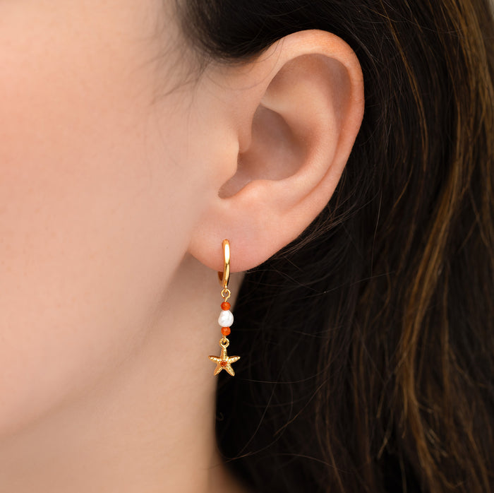 Starfish Beaded Dangle Hoops