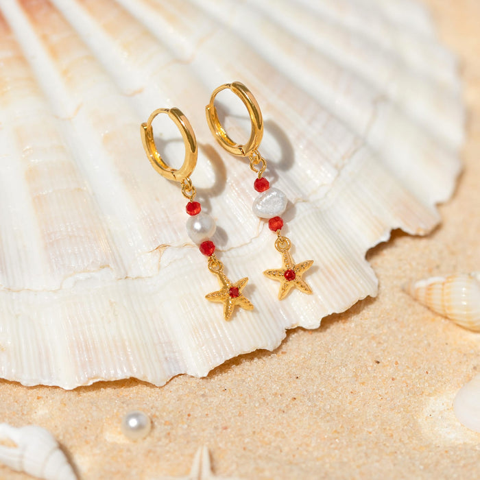 Starfish Beaded Dangle Hoops
